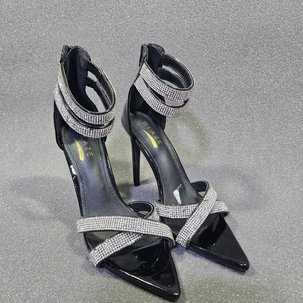 GLAZE Black Rhinestone Stilettos Size 7 Women's Shoes